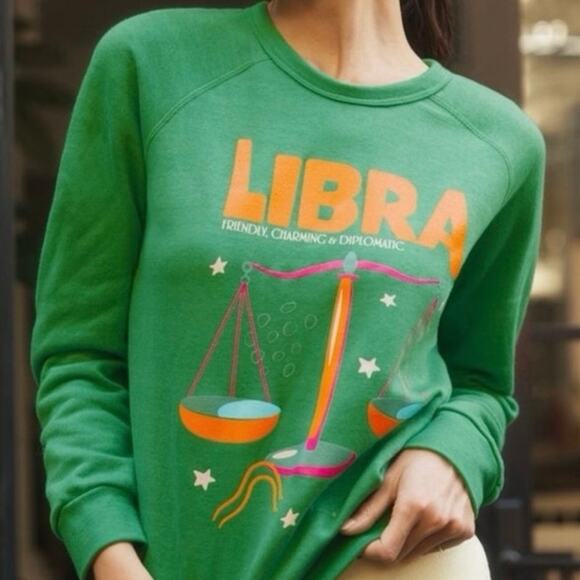 NWT Midnight Rider Anthropologie Libra Sweatshirt Womens M Green Astrology Cozy - Picture 3 of 9